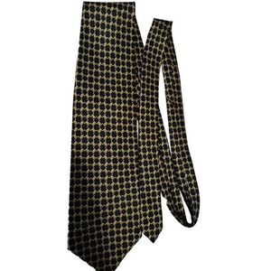 Oscar de la Renta Extra Long Silk Neck Tie Gold Black Geometric‎
